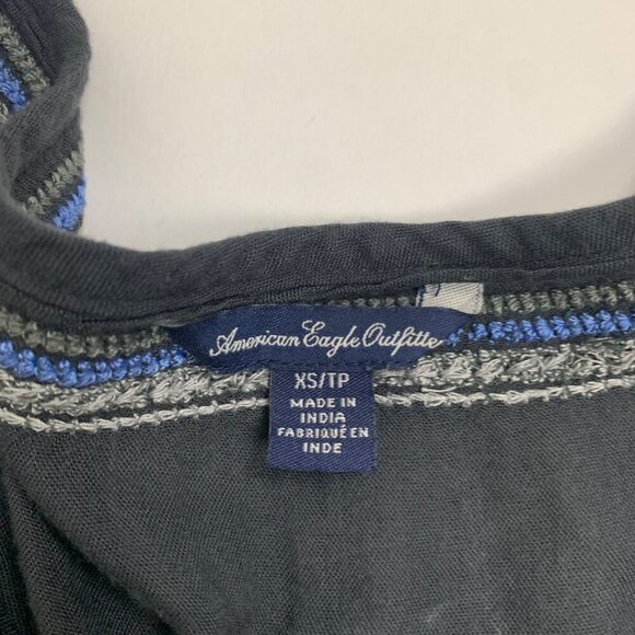 American Eagle Outfitters Black & Blue Embroidered Boho Top XS - Picture 2 of 7